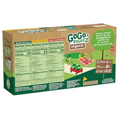 GoGo squeeZ Organic Applesauce and Fruit Puree, Variety Pack, Apple, Strawberry & Banana, 3.2 oz (Pack of 12), Unsweetened Organic Fruit Snacks for Kids, No Gluten, Nut & Dairy, BPA Free Pouches - Fresh Hearth
