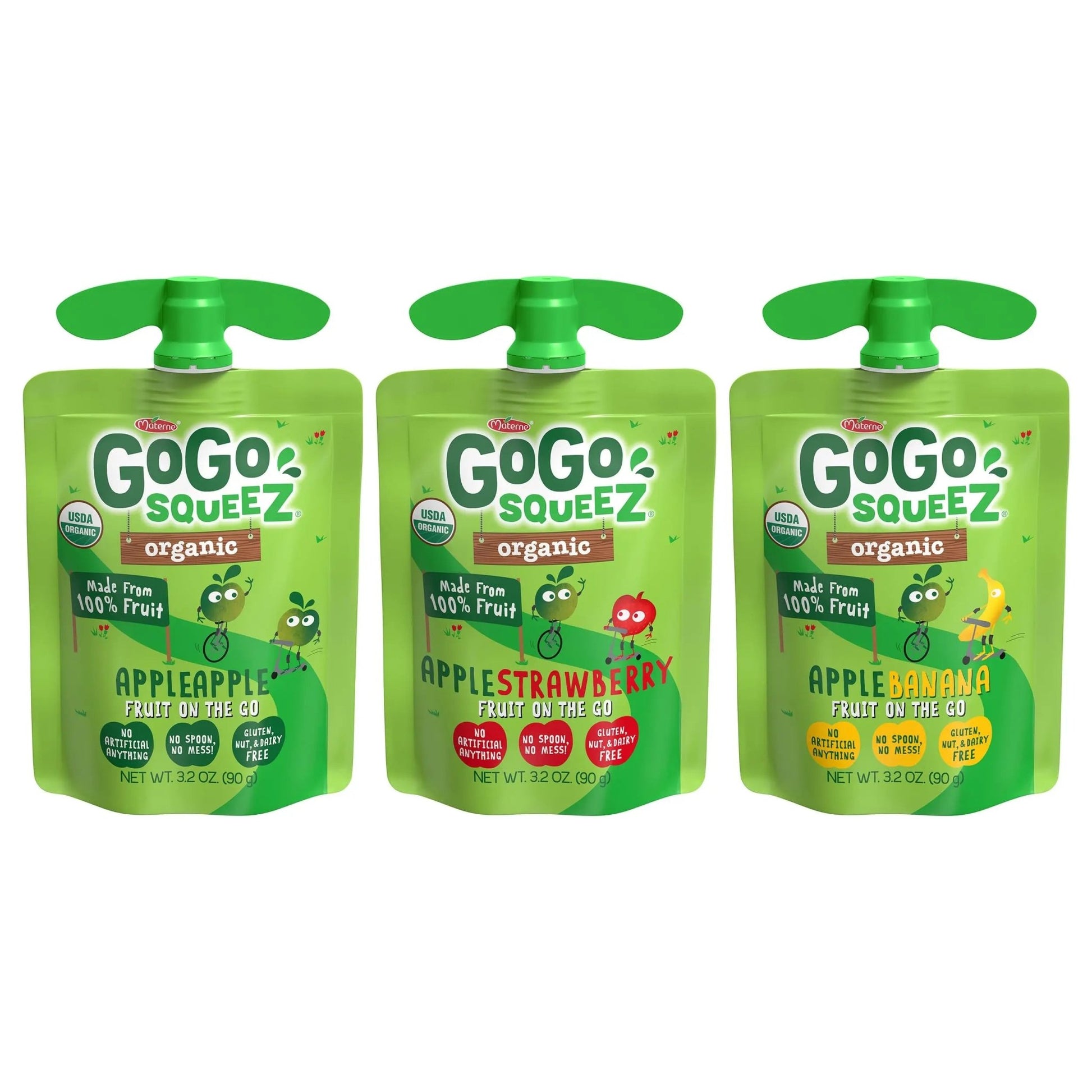 GoGo squeeZ Organic Applesauce and Fruit Puree, Variety Pack, Apple, Strawberry & Banana, 3.2 oz (Pack of 12), Unsweetened Organic Fruit Snacks for Kids, No Gluten, Nut & Dairy, BPA Free Pouches - Fresh Hearth