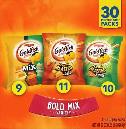 Goldfish Bold Mix Variety Pack Snack Crackers, 1 oz Snack Packs, 30 Ct Box (Pack of 2) - Fresh Hearth
