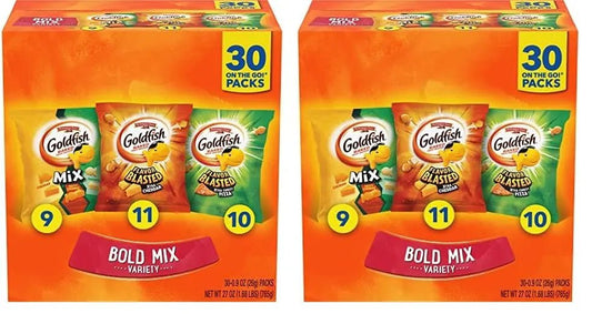 Goldfish Bold Mix Variety Pack Snack Crackers, 1 oz Snack Packs, 30 Ct Box (Pack of 2) - Fresh Hearth