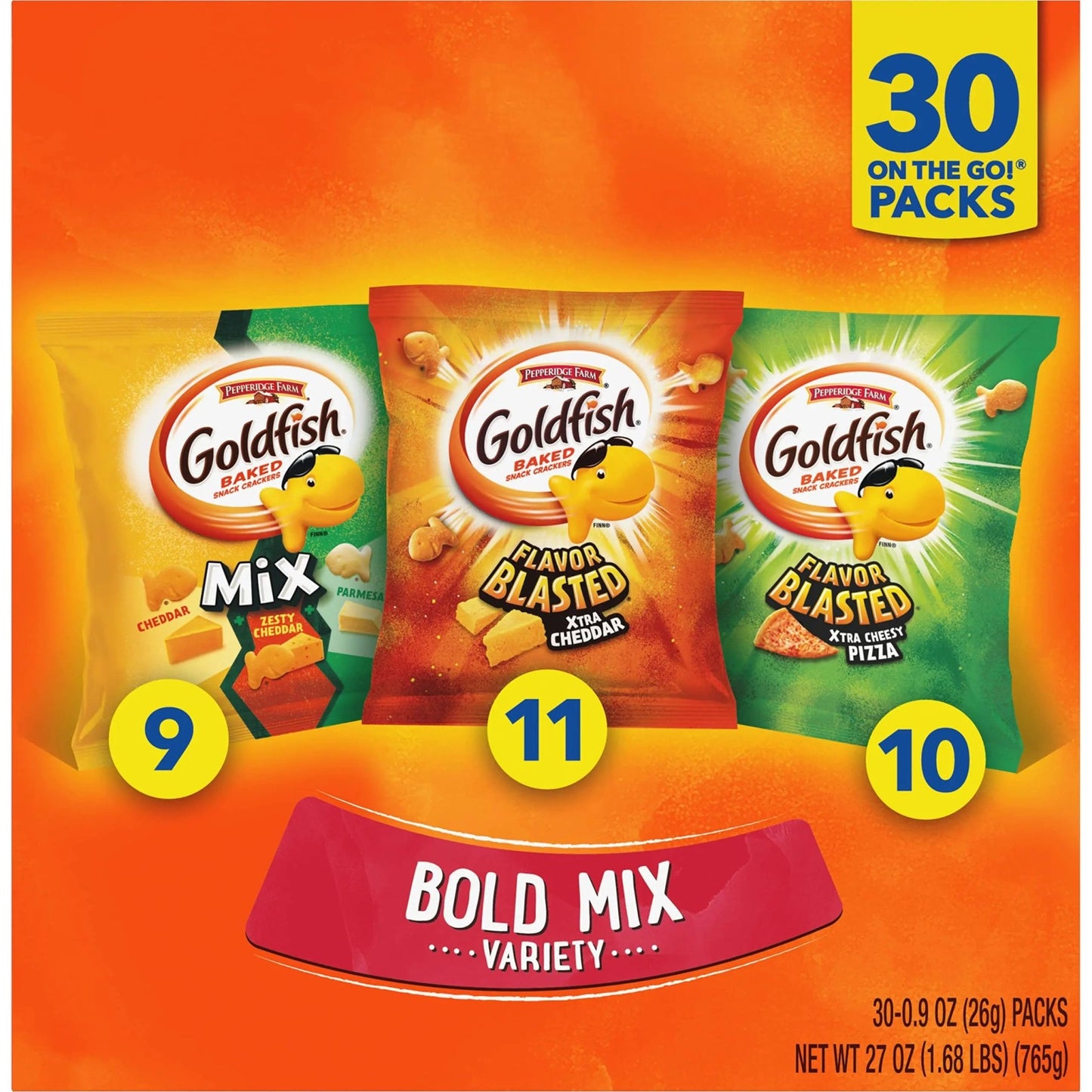 Goldfish Bold Mix Variety Pack Snack Crackers, 1 oz Snack Packs, 30 Ct Box (Pack of 2) - Fresh Hearth