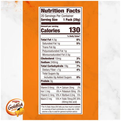 Goldfish Cheddar Cheese Crackers, Baked Snack Crackers, 1 oz On - the - Go Snack Packs, 20 Count Box - Fresh Hearth
