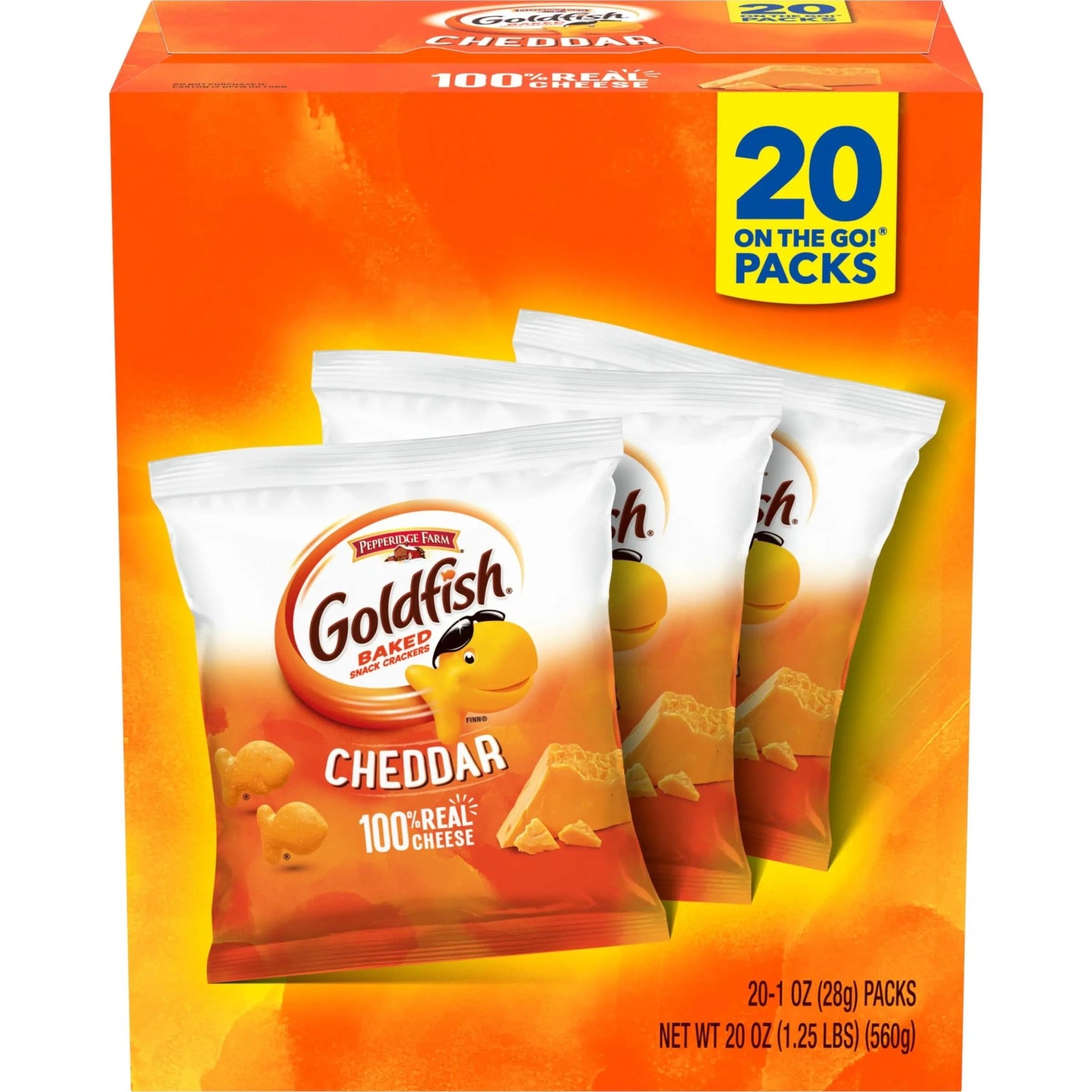 Goldfish Cheddar Cheese Crackers, Baked Snack Crackers, 1 oz On - the - Go Snack Packs, 20 Count Box - Fresh Hearth