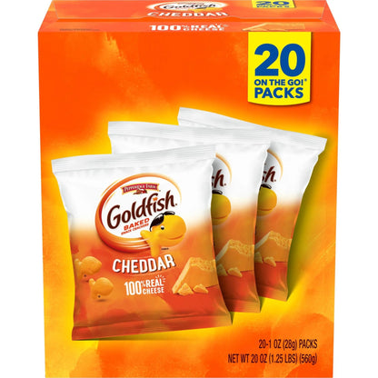 Goldfish Cheddar Cheese Crackers, Baked Snack Crackers, 1 oz On - the - Go Snack Packs, 20 Count Box - Fresh Hearth