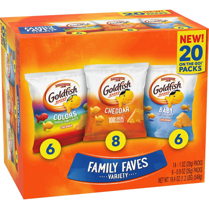 Goldfish Crackers Family Faves Crackers, Cheddar, Colors and Baby Crackers Snack Packs, 20 - Ct Variety Pack - Fresh Hearth