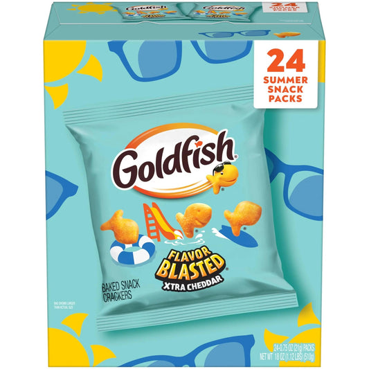 Goldfish crackers Flavor Blasted Xtra Cheddar Cheese Crackers, 24 Summer Snack Packs - Fresh Hearth