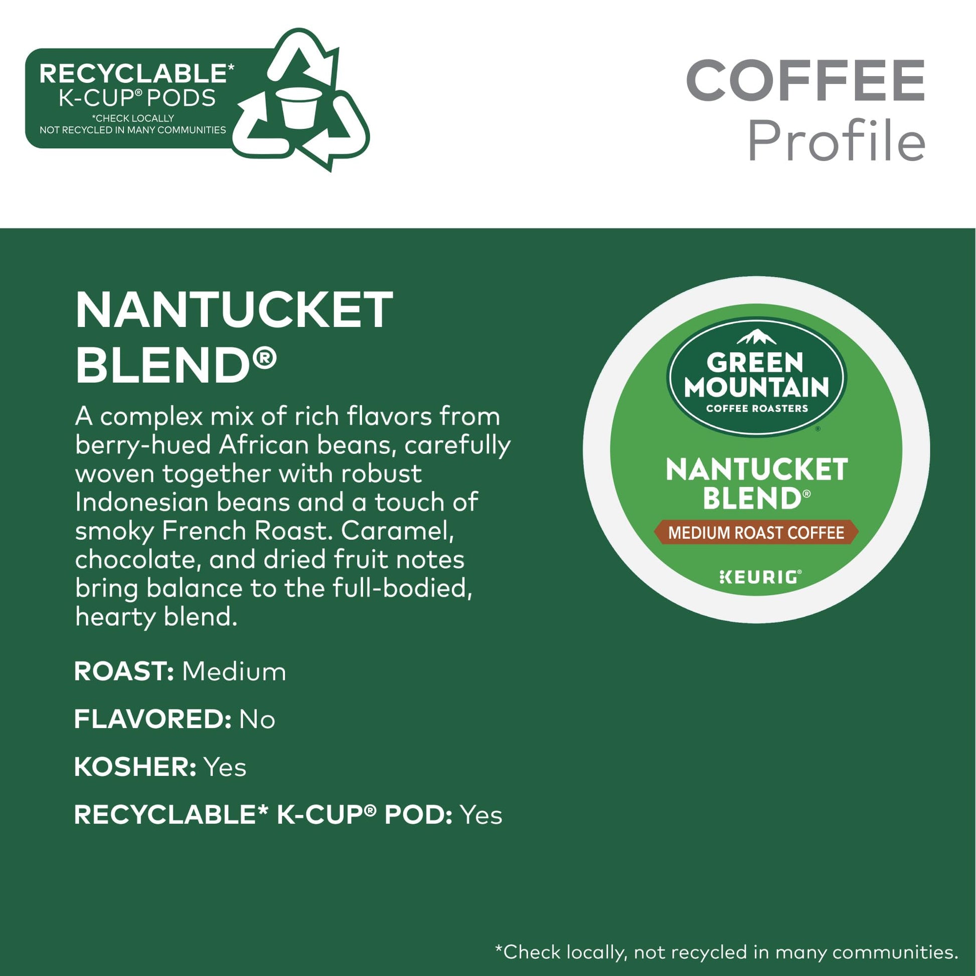 Green Mountain Coffee Roasters Nantucket Blend Keurig Single - Serve K - Cup Pods, Medium Roast Coffee, 96 Count - Fresh Hearth