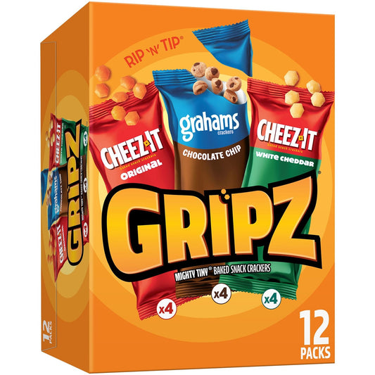 Gripz Mini Baked Snack Crackers, Sweet and Salty Snacks, Variety Pack, 11oz Box (12 Pouches) - Fresh Hearth