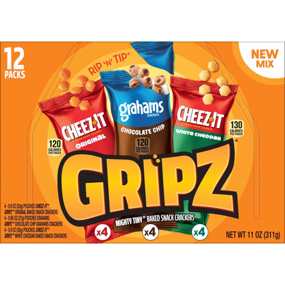 Gripz Mini Baked Snack Crackers, Sweet and Salty Snacks, Variety Pack, 11oz Box (12 Pouches) - Fresh Hearth