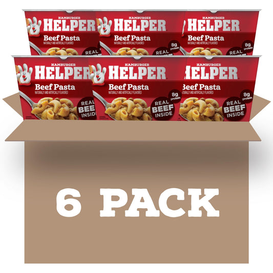 Hamburger Helper Beef Pasta Microwave Cup, 2 oz (6 Pack), Real Beef, 8g Protein, Ready in 4 Minutes, Quick Microwavable Pasta Meal or Snack, Perfect for Midweek Dinners, Busy Evenings, and Families on the Go - Fresh Hearth