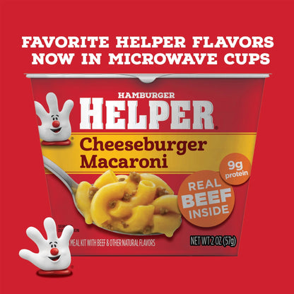 Hamburger Helper Cheeseburger Macaroni Microwave Cup, 2 oz (6 Pack), Real Beef, 9g Protein, Hearty, Cheesy, and Ready in 4 Minutes, Perfect for Midweek Dinners, Busy Evenings, and Families on the Go - Fresh Hearth
