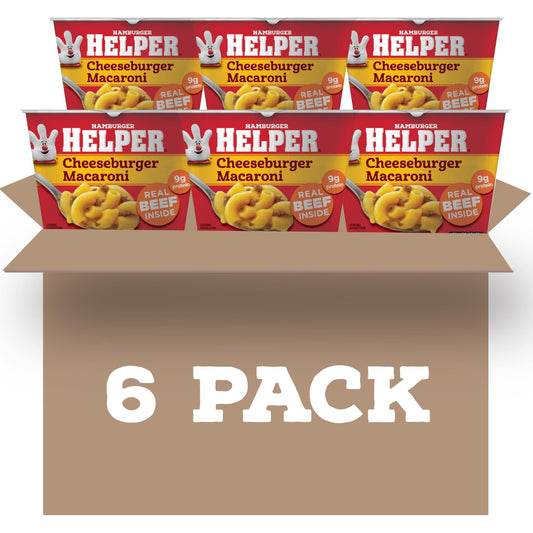 Hamburger Helper Cheeseburger Macaroni Microwave Cup, 2 oz (6 Pack), Real Beef, 9g Protein, Hearty, Cheesy, and Ready in 4 Minutes, Perfect for Midweek Dinners, Busy Evenings, and Families on the Go - Fresh Hearth