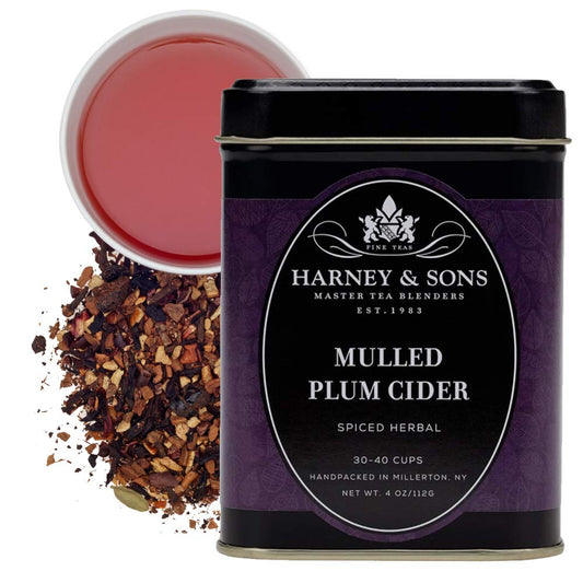 Harney and Sons Mulled Plum Cider, 4oz Loose Leaf Herbal Tea with Cinnamon, Rooibos, Apple Pieces, and Plum, Dark Red, PP - GRCE8634 - Fresh Hearth