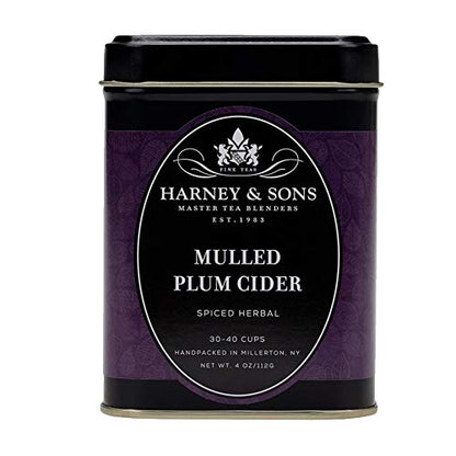Harney and Sons Mulled Plum Cider, 4oz Loose Leaf Herbal Tea with Cinnamon, Rooibos, Apple Pieces, and Plum, Dark Red, PP - GRCE8634 - Fresh Hearth