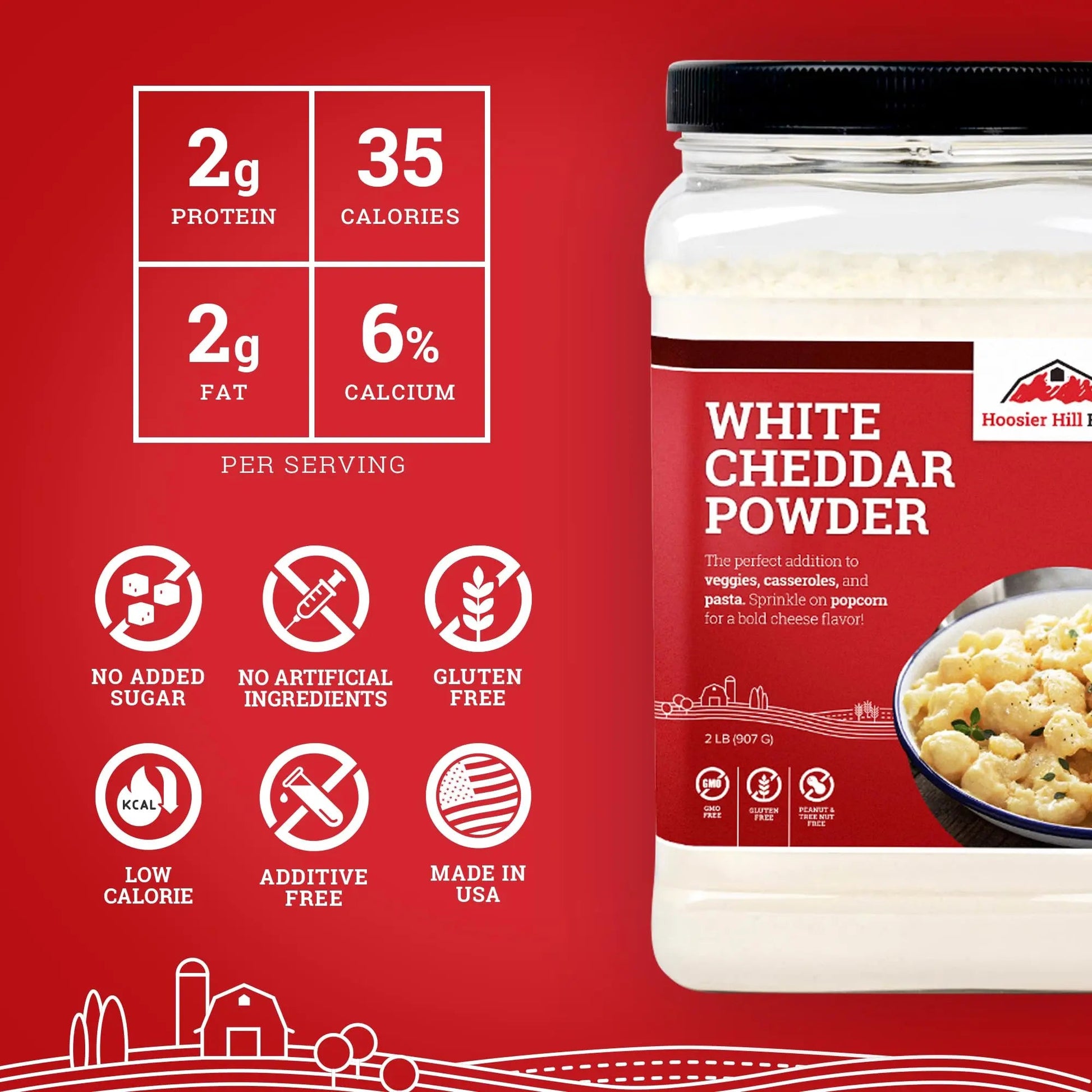 Hoosier Hill Farm White Cheddar Cheese Powder, 2LB (Pack of 1) - Fresh Hearth