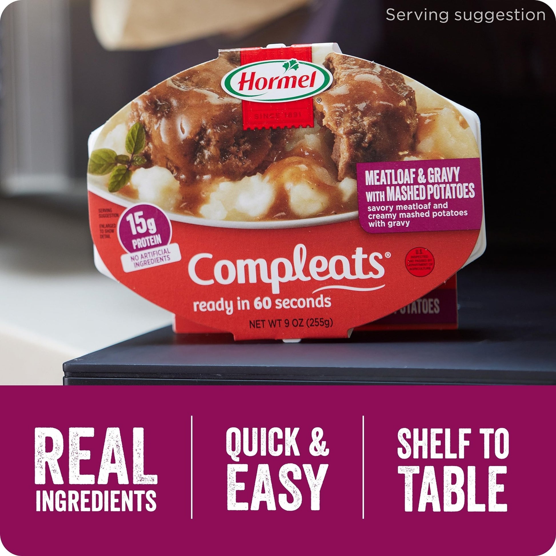 HORMEL COMPLEATS Meatloaf & Gravy With Mashed Potatoes Microwave Tray, 9 oz. (6 Pack) - Fresh Hearth