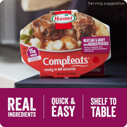 HORMEL COMPLEATS Meatloaf & Gravy With Mashed Potatoes Microwave Tray, 9 oz. (6 Pack) - Fresh Hearth