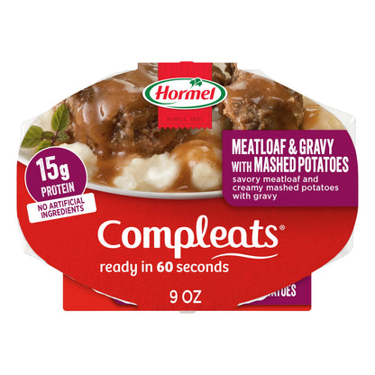 HORMEL COMPLEATS Meatloaf & Gravy With Mashed Potatoes Microwave Tray, 9 oz. (6 Pack) - Fresh Hearth