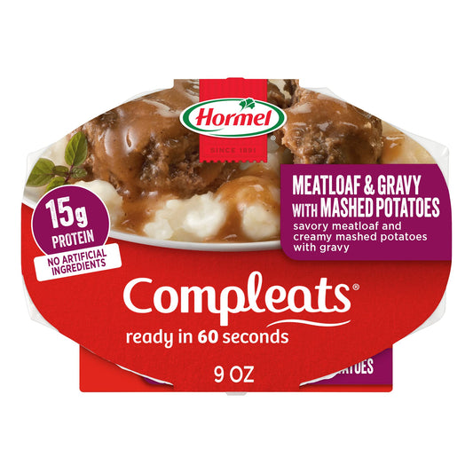 HORMEL COMPLEATS Meatloaf & Gravy With Mashed Potatoes Microwave Tray, 9 oz. (6 Pack) - Fresh Hearth