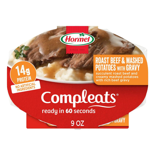 HORMEL COMPLEATS Roast Beef & Mashed Potatoes With Gravy Microwave Tray, 9 Ounce (Pack of 6) - Fresh Hearth