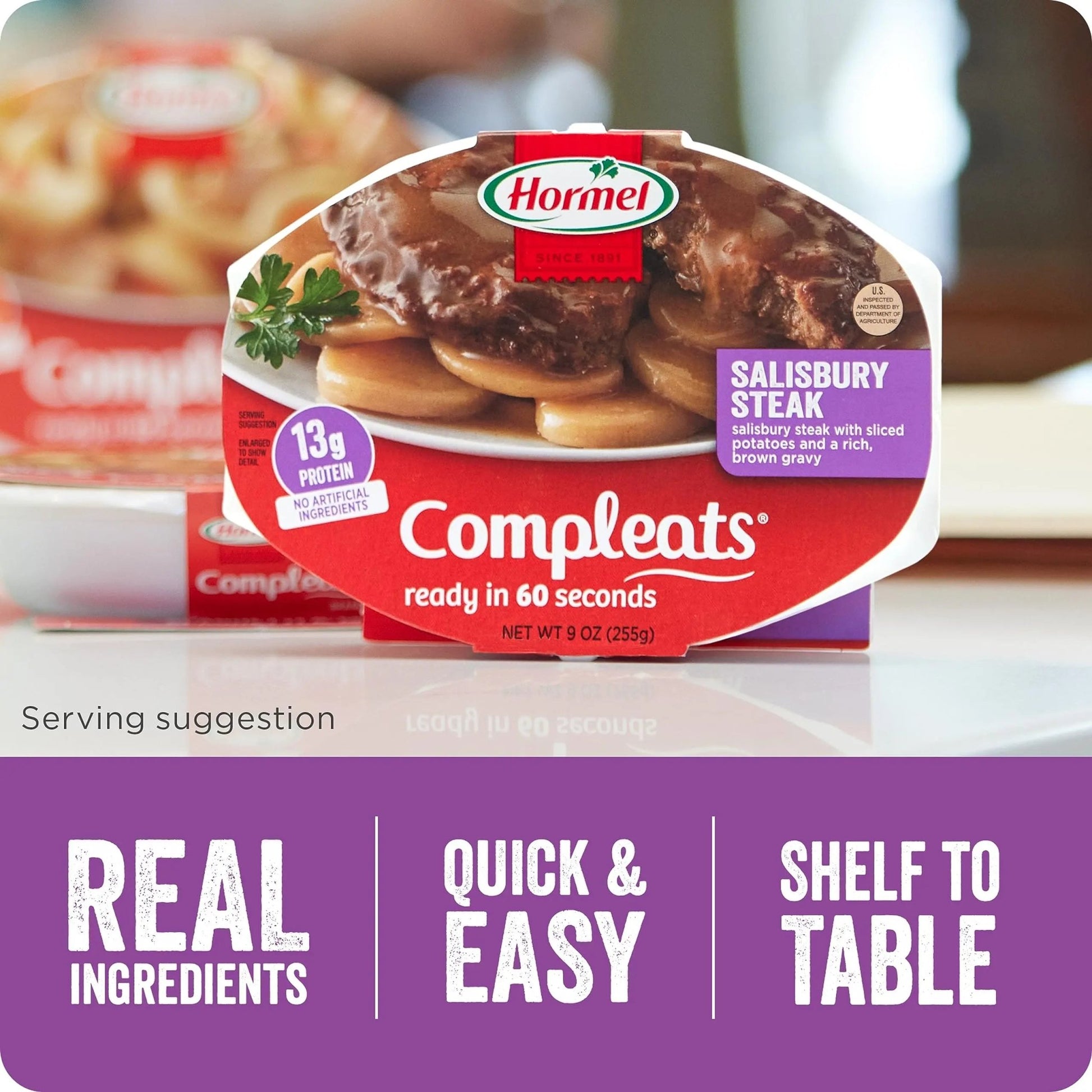 HORMEL COMPLEATS Salisbury Steak Microwave Tray, 9 oz. (6 Pack) - Fresh Hearth