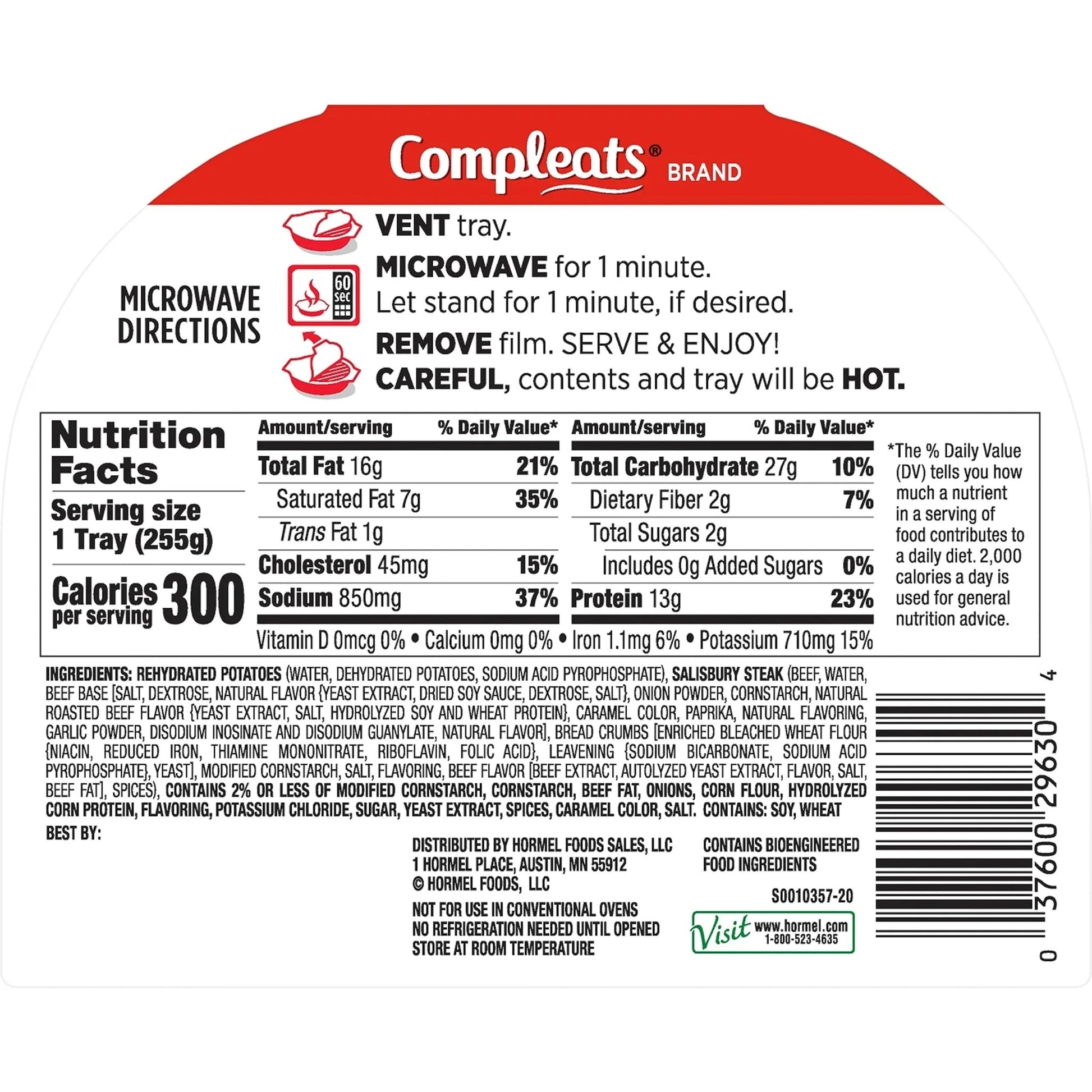 HORMEL COMPLEATS Salisbury Steak Microwave Tray, 9 oz. (6 Pack) - Fresh Hearth