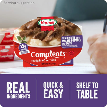 HORMEL COMPLEATS Tender Beef With Mashed Potatoes & Gravy Microwave Tray, 9 oz. (6 Pack) - Fresh Hearth