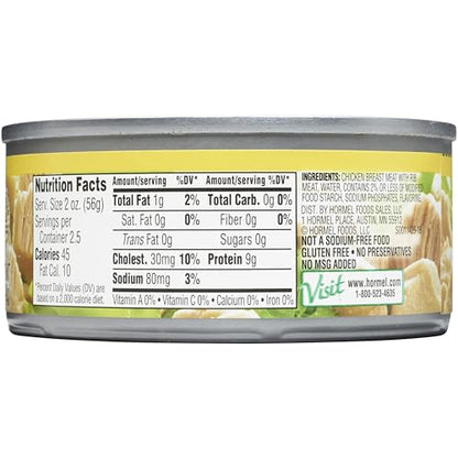 Hormel Premium No Salt Added Canned Chunk Chicken Breast in Water, 5 Ounce (Pack of 12) - Fresh Hearth