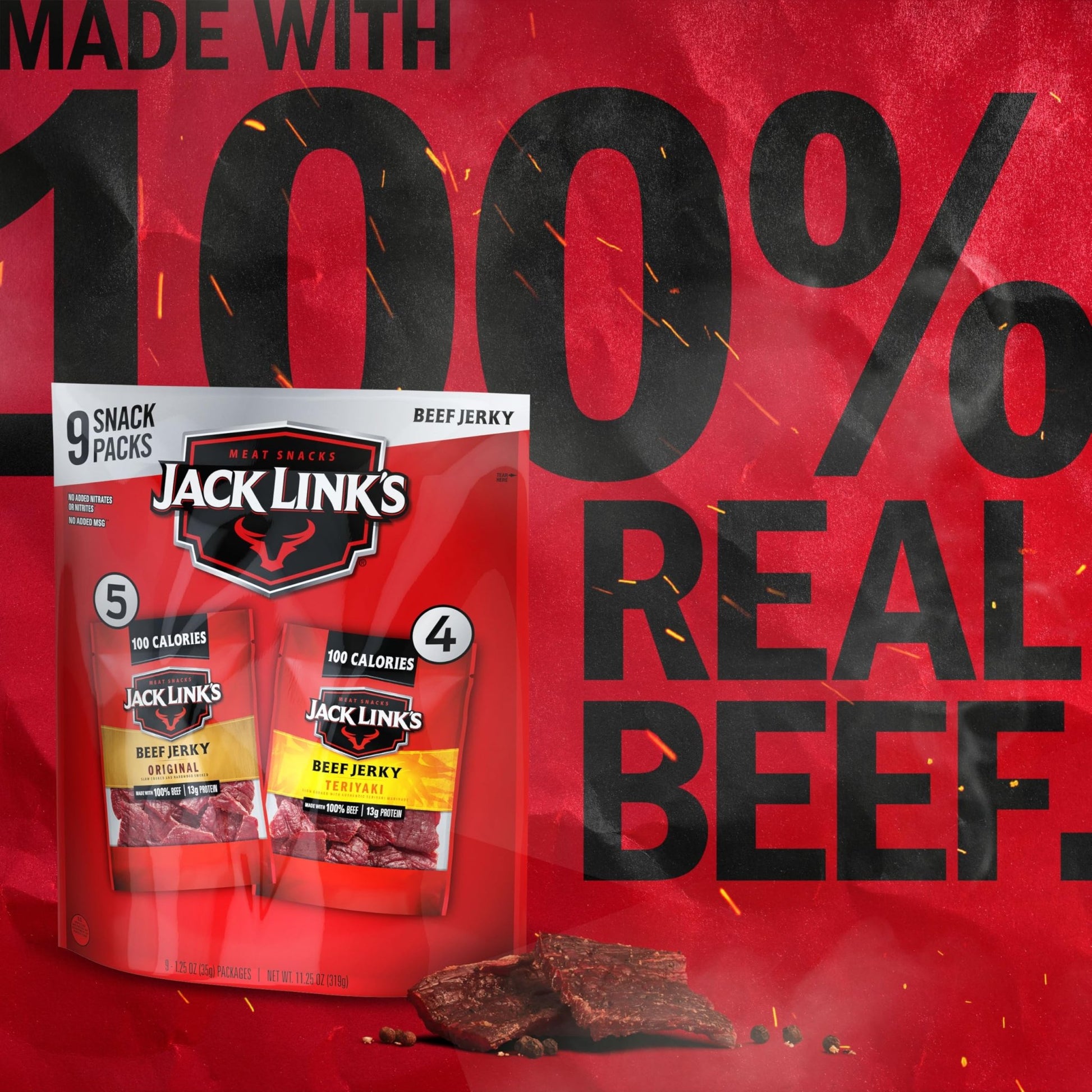 Jack Link's Beef Jerky Variety Pack - Includes Original and Teriyaki Jerky, Bulk Protein Snack Pack, Good Source of Protein, Meat Snacks Made with 100% Beef, Individual Bags - 1.25 Oz (Pack of 9) - Fresh Hearth