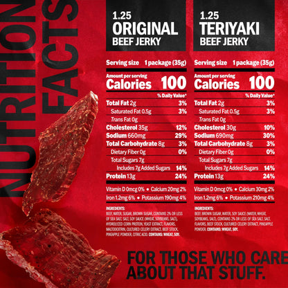 Jack Link's Beef Jerky Variety Pack - Includes Original and Teriyaki Jerky, Bulk Protein Snack Pack, Good Source of Protein, Meat Snacks Made with 100% Beef, Individual Bags - 1.25 Oz (Pack of 9) - Fresh Hearth
