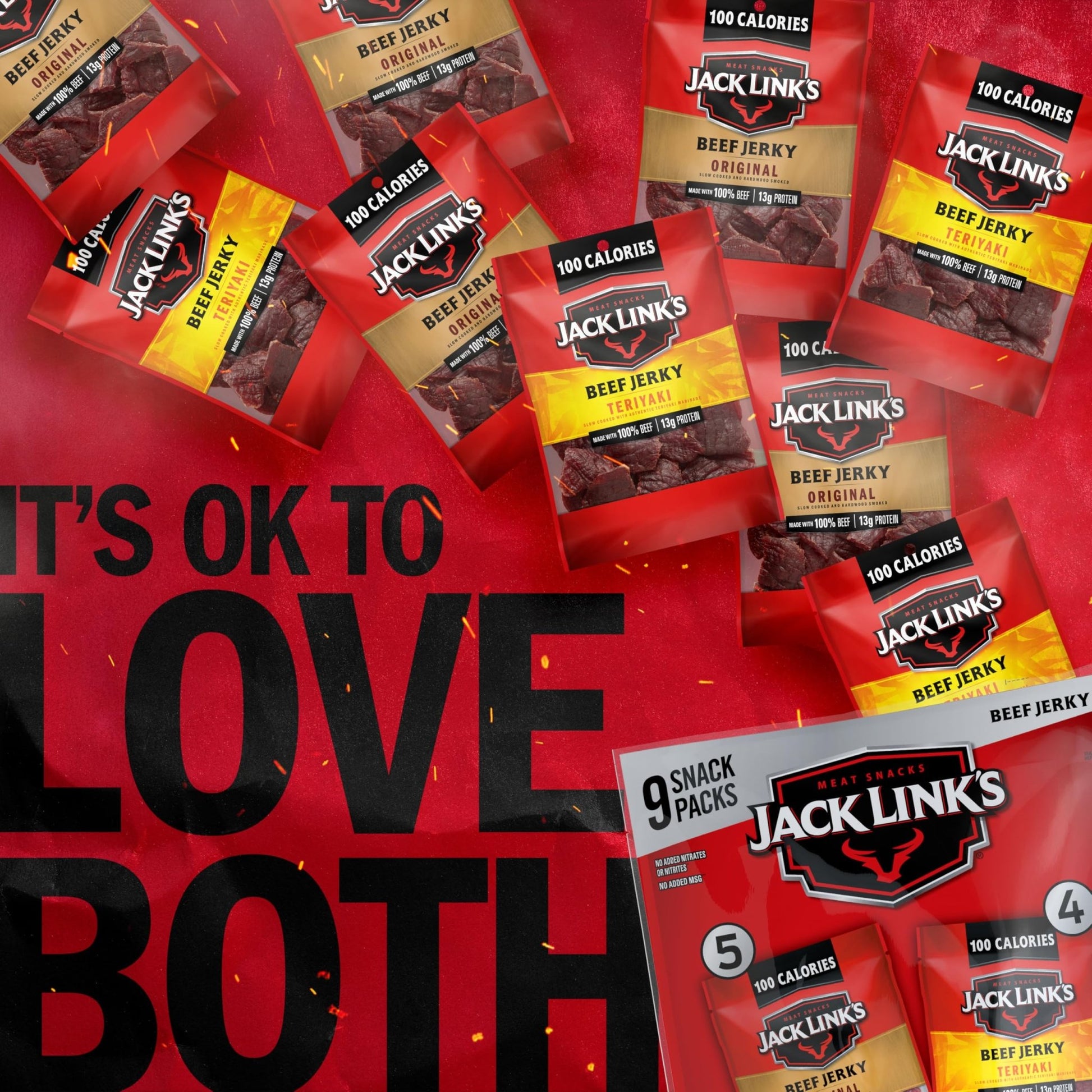 Jack Link's Beef Jerky Variety Pack - Includes Original and Teriyaki Jerky, Bulk Protein Snack Pack, Good Source of Protein, Meat Snacks Made with 100% Beef, Individual Bags - 1.25 Oz (Pack of 9) - Fresh Hearth