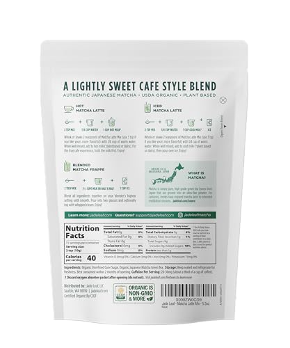 Jade Leaf Matcha Organic Café Style Sweetened Matcha Latte Premium Barista Crafted Mix - Original - Authentically Japanese (5.3 Ounce Pouch) - Fresh Hearth