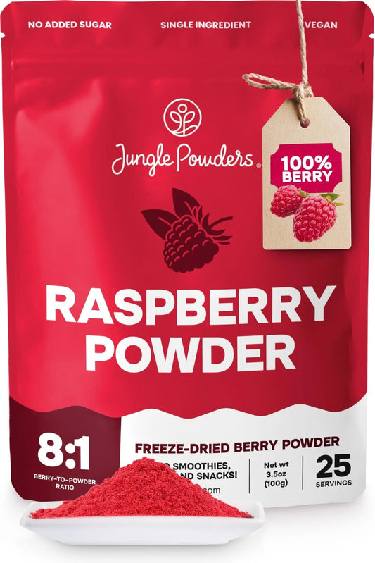 Jungle Powders Raspberry Powder 3.5 Ounce Bag, Food Grade Powdered Unsweetened Freeze Dried Raspberries, Additive, Filler Free Red Superfood Extract for Baking Cooking Flavoring Rasberries Smoothies - Fresh Hearth