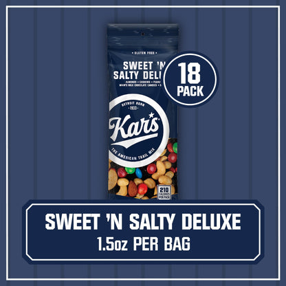 Kar’s Nuts Sweet ‘N Salty Deluxe Trail Mix, 1.5 oz Individual Snack Packs – Bulk Pack of 18, Gluten - Free Snacks - Fresh Hearth