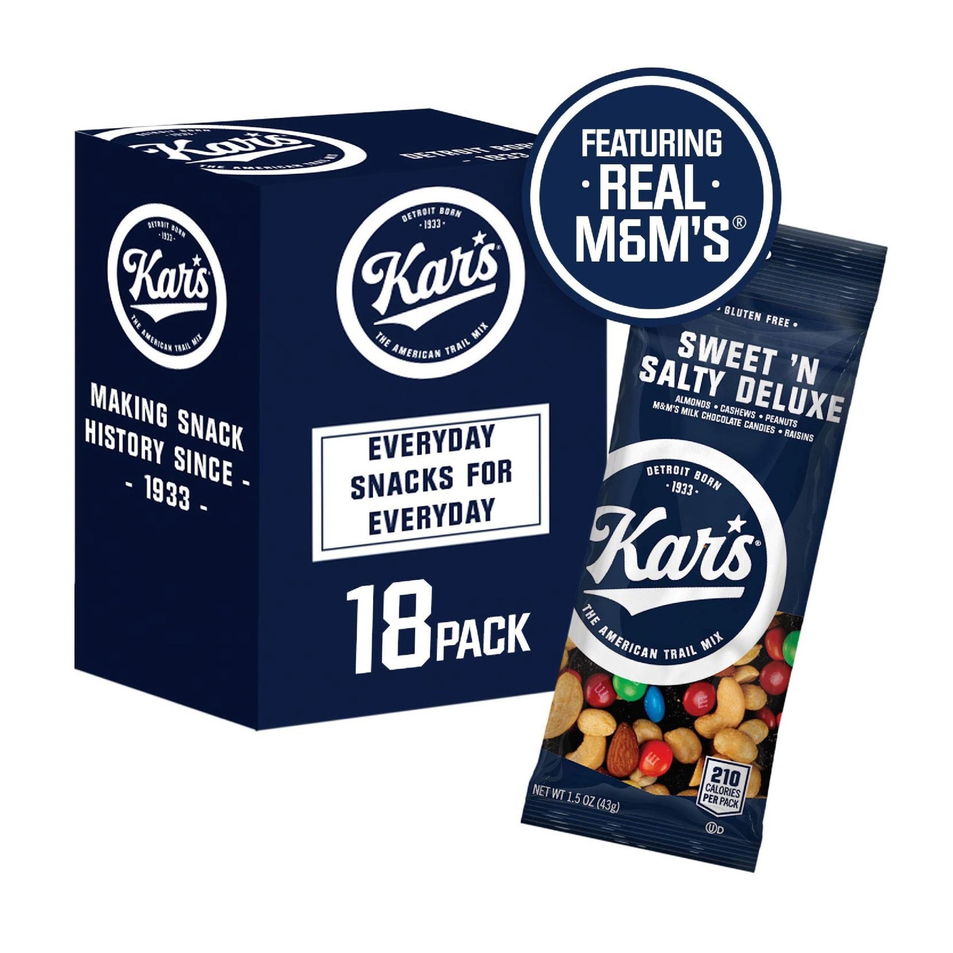 Kar’s Nuts Sweet ‘N Salty Deluxe Trail Mix, 1.5 oz Individual Snack Packs – Bulk Pack of 18, Gluten - Free Snacks - Fresh Hearth