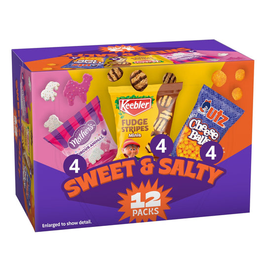 Keebler Sweet & Salty Mix, Keebler Fudge Stripes, Mother's Circus Animals, Utz Mini Cheese Balls, 1 Oz. (Pack of 12) - Fresh Hearth