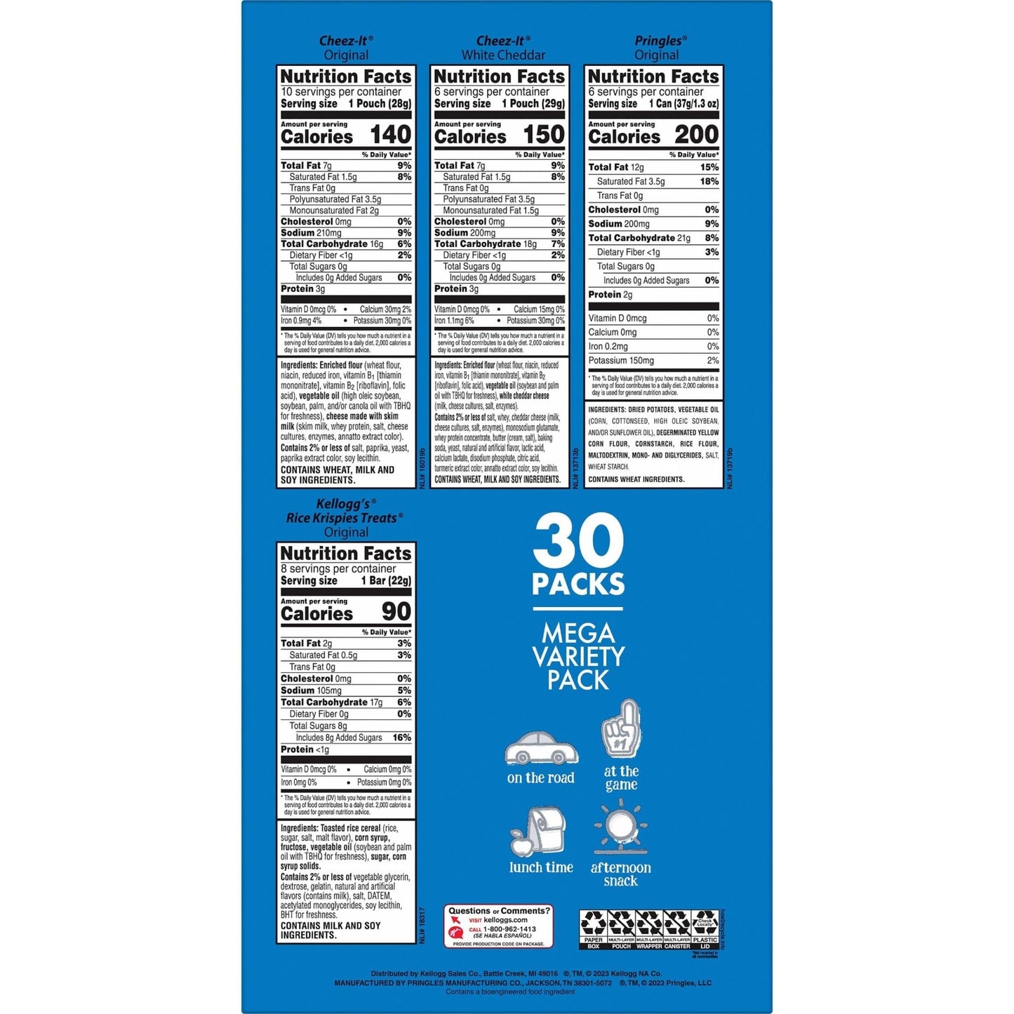 Kellogg's Snacks, Lunch Snacks, Kids Snacks, Mega Pack, Variety Pack, 30.1oz Box (30 Packs) - Fresh Hearth