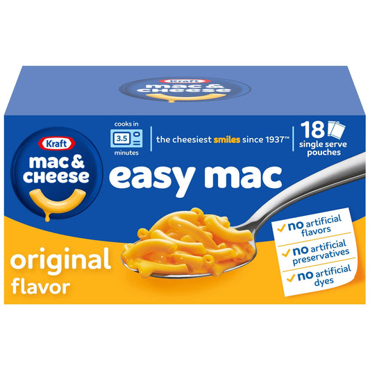 Kraft Easy Mac Original Mac & Cheese Macaroni and Cheese Dinner Microwavable Dinner, 18 ct Packets - Fresh Hearth