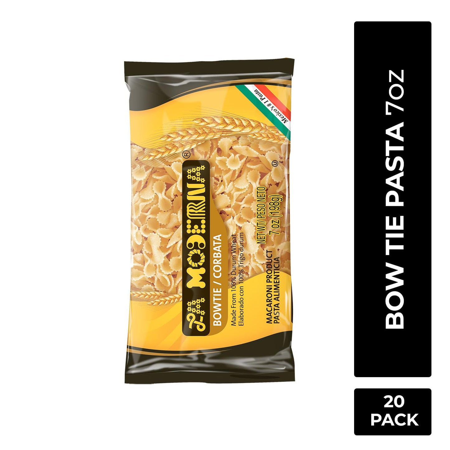 LA MODERNA, Corbata, Pasta, Hecha con Sémola de Trigo Durum, Enriquecida con Vitaminas y Hierro, 7 oz, Pack de 20 - Fresh Hearth