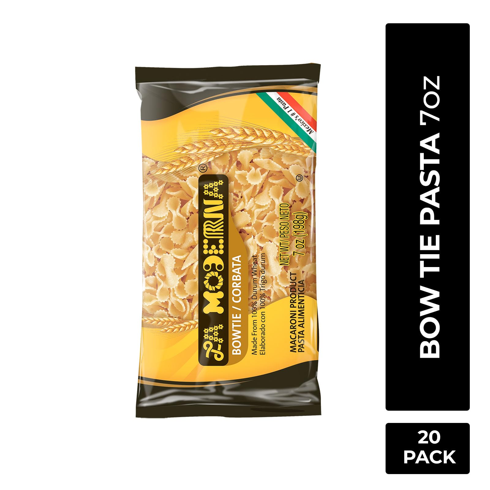 LA MODERNA, Corbata, Pasta, Hecha con Sémola de Trigo Durum, Enriquecida con Vitaminas y Hierro, 7 oz, Pack de 20 - Fresh Hearth