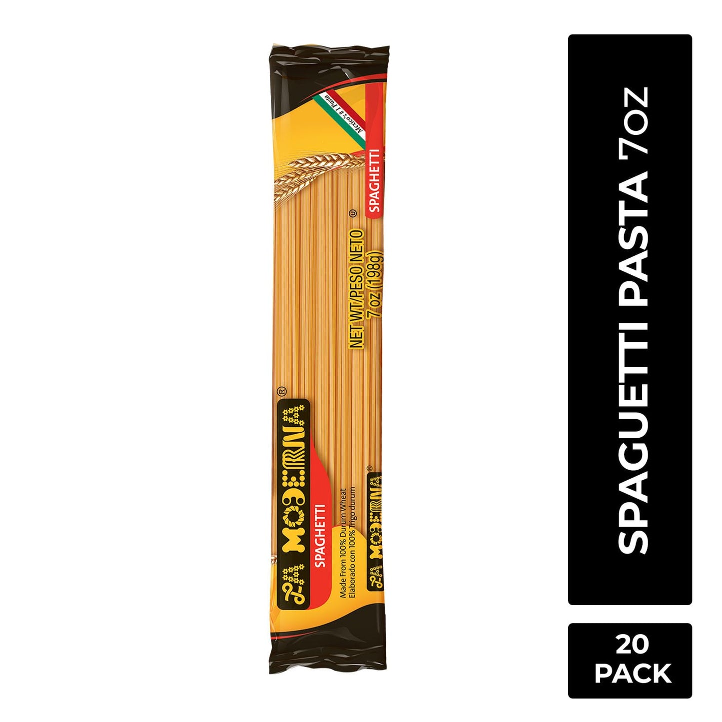 LA MODERNA, Spaghetti, Pasta, Hecha con Sémola de Trigo Durum, Enriquecida con Vitaminas y Hierro, 7 oz, Pack de 20 - Fresh Hearth