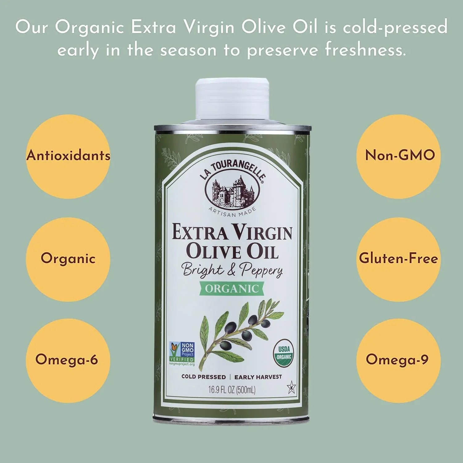 La Tourangelle, Organic Extra Virgin Olive Oil, Cold - Pressed High Antioxidant Picual Olives From Spain, 16.9 fl oz - Fresh Hearth