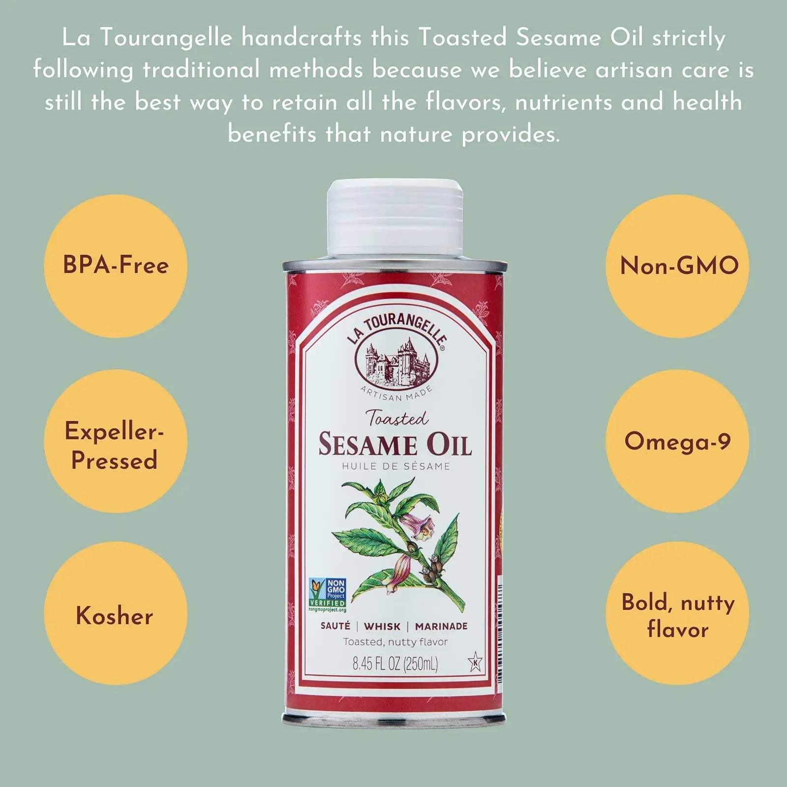 La Tourangelle, Toasted Sesame Oil, Great for Cooking, Add to Noodles, Stir - Fry, Vegetables, Vinaigrettes, and Marinades, 8.45 Fl Oz - Fresh Hearth