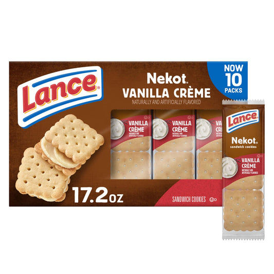 Lance Sandwich Cookies, Nekot Vanilla Creme, 10 Individually Wrapped Packs, 6 Sandwiches Each - Fresh Hearth