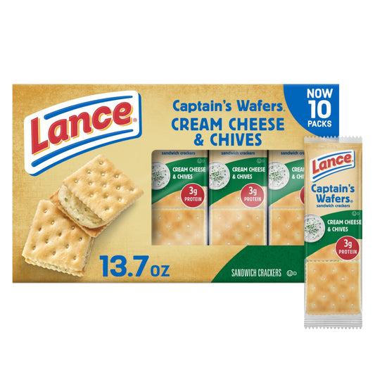 Lance Sandwich Crackers, Captain's Wafers Cream Cheese and Chives, 10 Packs, 6 Sandwiches Each - Fresh Hearth