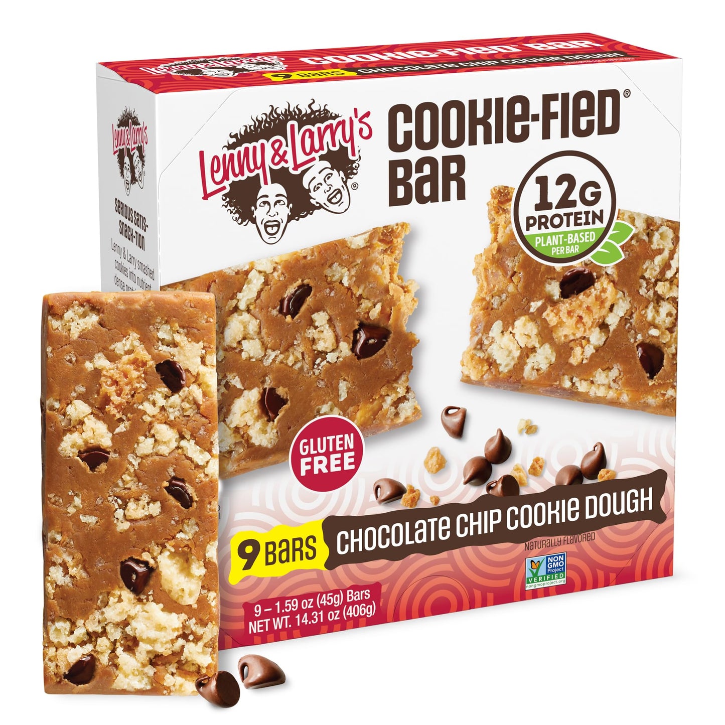 Lenny & Larry's Cookie - fied Bar – Chocolate Chip Cookie Dough Vegan Protein Bars 9x45g – Healthy Snacks with 12g Plant Protein & 5g Fiber – Gluten free Power Bar, Keto Friendly, Non - GMO & Vegan - Fresh Hearth
