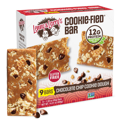 Lenny & Larry's Cookie - fied Bar – Chocolate Chip Cookie Dough Vegan Protein Bars 9x45g – Healthy Snacks with 12g Plant Protein & 5g Fiber – Gluten free Power Bar, Keto Friendly, Non - GMO & Vegan - Fresh Hearth