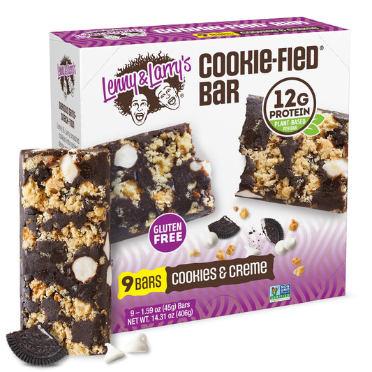 Lenny & Larry's Cookie - fied Protein Bar – Cookies & Creme Vegan Protein Bars 9x45g – Healthy Snacks with 12g Plant Protein & 5g Fiber – Gluten free Power Bar, Keto Friendly, Non - GMO & Vegan - Fresh Hearth