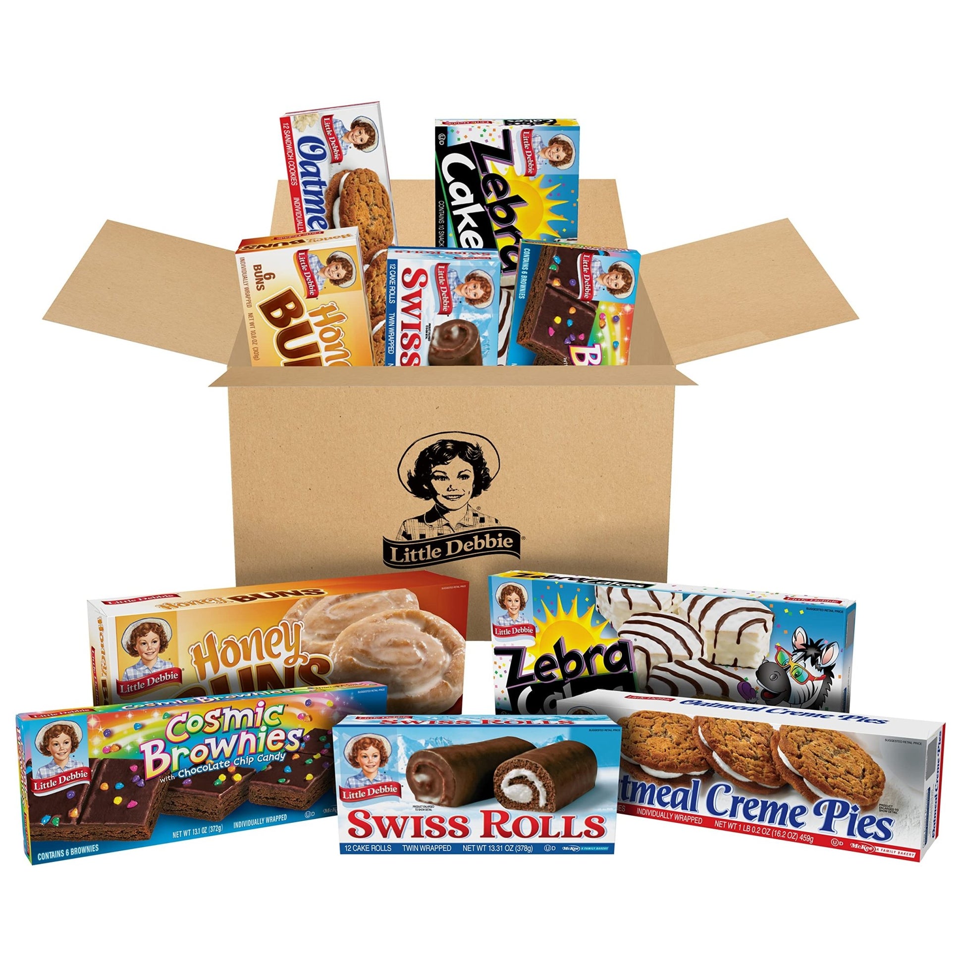 Little Debbie Variety Pack, Zebra Cakes, Cosmic Brownies, Honey Buns, Oatmeal Creme Pies, and Swiss Rolls (1 Box Each), 48 Piece Assortment - Fresh Hearth