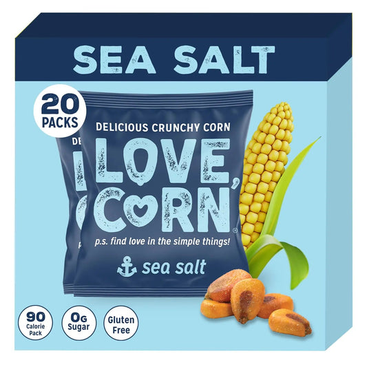 LOVE CORN Sea Salt 0.7oz x 20 Bags - Delicious Crunchy Corn - Healthy Family Snacks - Gluten Free, Kosher, NON - GMO - Alternative for Chips, Nuts, Crackers & Pretzels - Perfect for Charcuterie Boards - Fresh Hearth